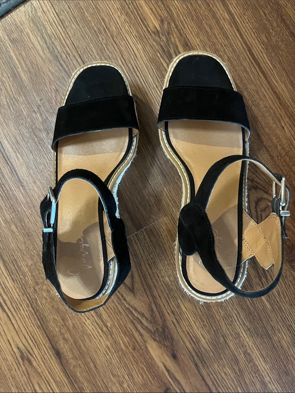 Crown Vintage Black Suede Open-Toe Ankle-Strap Sandals